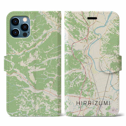 【平泉（岩手県）】地図柄iPhoneケース（手帳タイプ）ナチュラル・iPhone 12 / 12 Pro 用