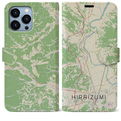 【平泉（岩手県）】地図柄iPhoneケース（手帳タイプ）ナチュラル・iPhone 13 Pro Max 用
