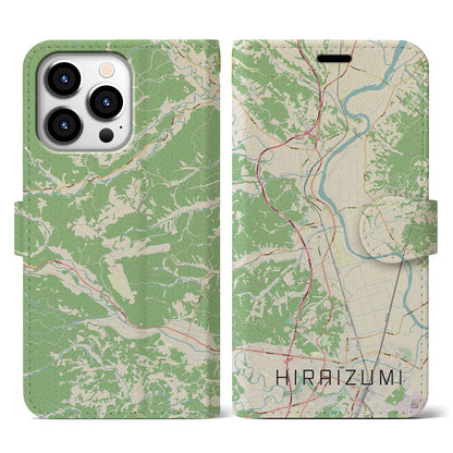 【平泉（岩手県）】地図柄iPhoneケース（手帳タイプ）ナチュラル・iPhone 13 Pro 用