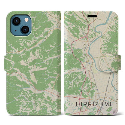 【平泉（岩手県）】地図柄iPhoneケース（手帳タイプ）ナチュラル・iPhone 13 用