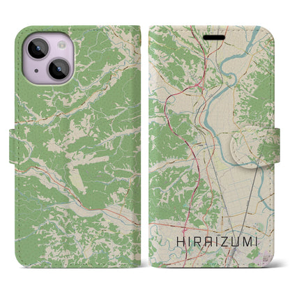 【平泉（岩手県）】地図柄iPhoneケース（手帳タイプ）ナチュラル・iPhone 14 用