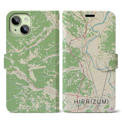 【平泉（岩手県）】地図柄iPhoneケース（手帳タイプ）ナチュラル・iPhone 15 用