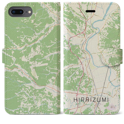 【平泉（岩手県）】地図柄iPhoneケース（手帳タイプ）ナチュラル・iPhone 8Plus /7Plus / 6sPlus / 6Plus 用