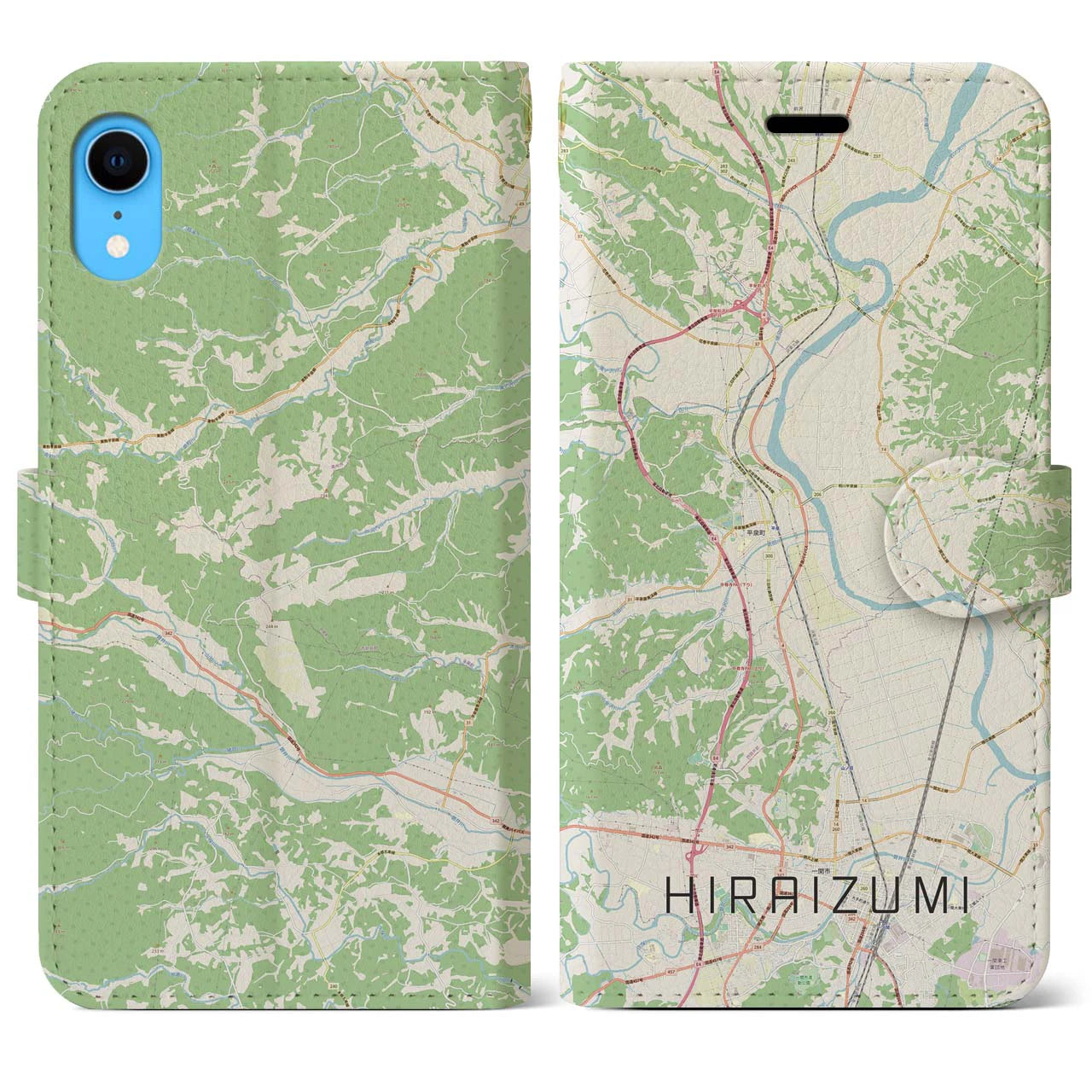 【平泉】地図柄iPhoneケース（手帳両面タイプ・ナチュラル）iPhone XR 用