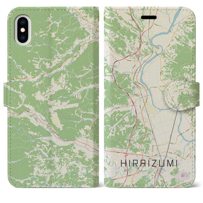 【平泉（岩手県）】地図柄iPhoneケース（手帳タイプ）ナチュラル・iPhone XS Max 用