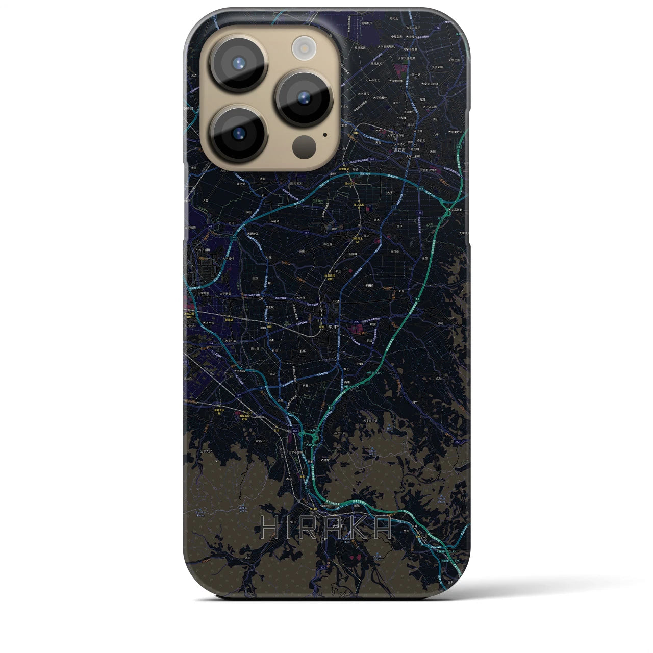 【平賀】地図柄iPhoneケース（バックカバータイプ・ブラック）iPhone 14 Pro Max 用