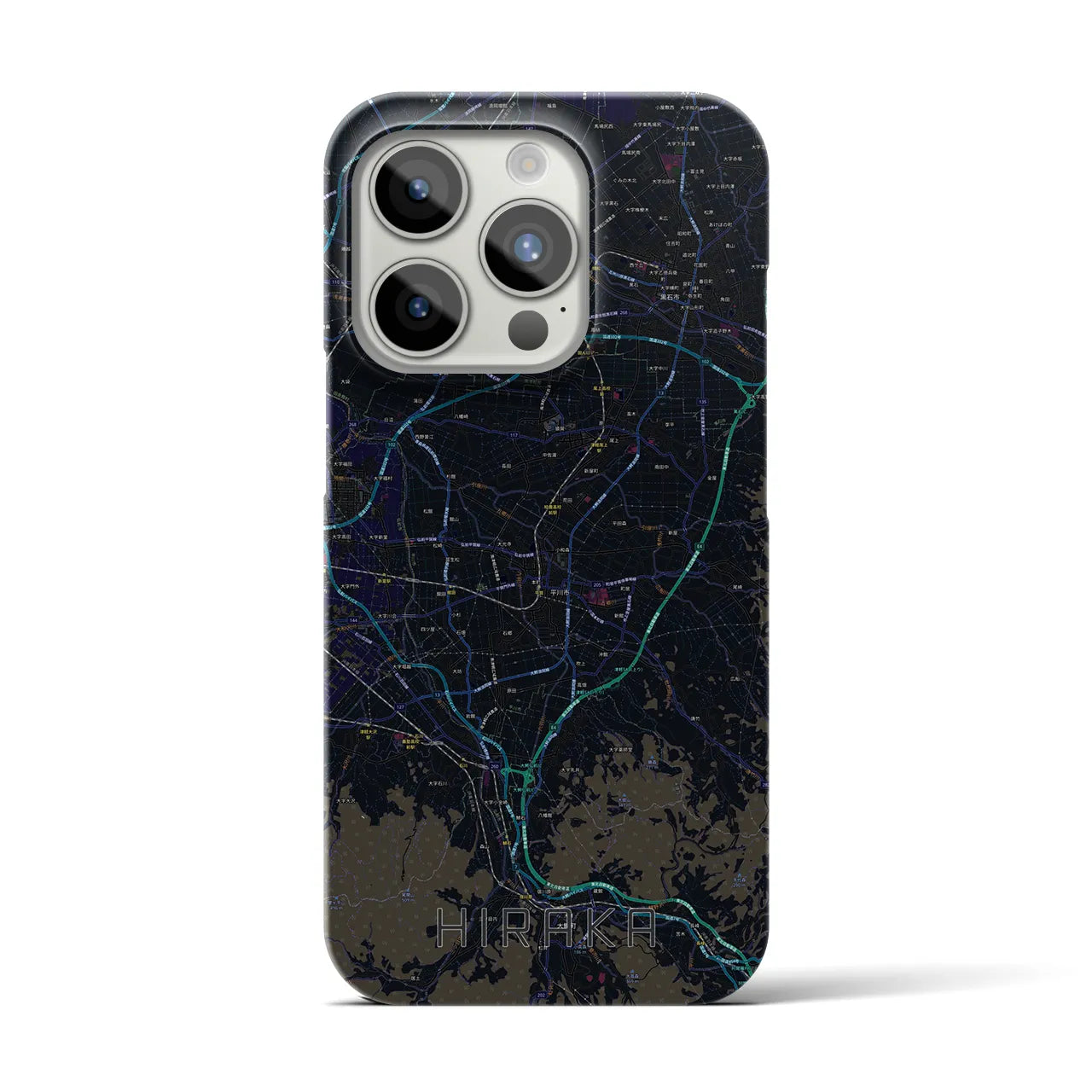 【平賀】地図柄iPhoneケース（バックカバータイプ・ブラック）iPhone 15 Pro 用