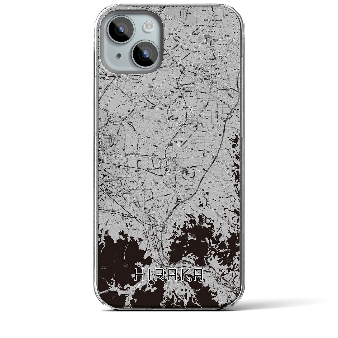【平賀】地図柄iPhoneケース（クリアタイプ・モノトーン）iPhone 15 Plus 用