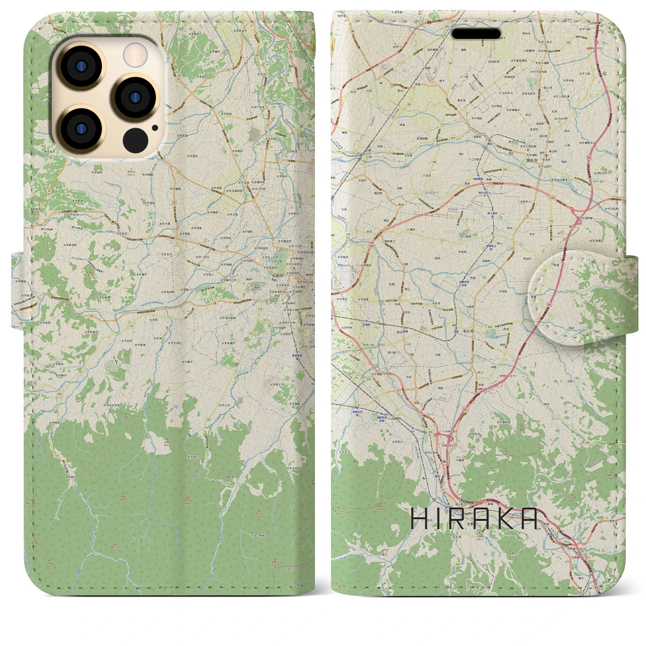 【平賀】地図柄iPhoneケース（手帳両面タイプ・ナチュラル）iPhone 12 Pro Max 用