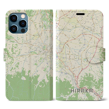 【平賀（青森県）】地図柄iPhoneケース（手帳タイプ）ナチュラル・iPhone 12 / 12 Pro 用