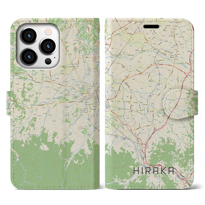 【平賀（青森県）】地図柄iPhoneケース（手帳タイプ）ナチュラル・iPhone 13 Pro 用