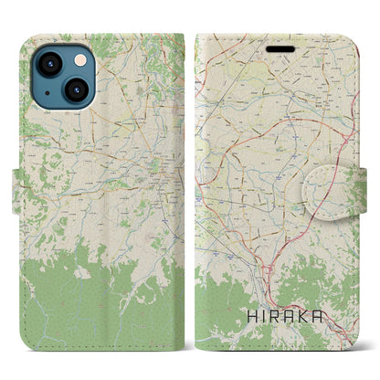 【平賀（青森県）】地図柄iPhoneケース（手帳タイプ）ナチュラル・iPhone 13 用