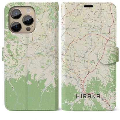 【平賀（青森県）】地図柄iPhoneケース（手帳タイプ）ナチュラル・iPhone 14 Pro Max 用