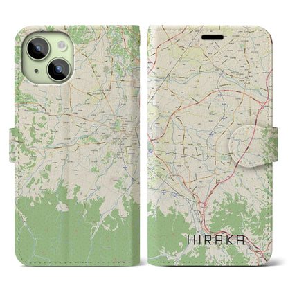【平賀（青森県）】地図柄iPhoneケース（手帳タイプ）ナチュラル・iPhone 15 用