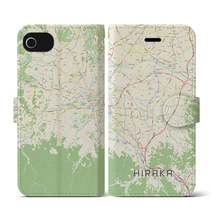 【平賀（青森県）】地図柄iPhoneケース（手帳タイプ）ナチュラル・iPhone SE（第3 / 第2世代） / 8 / 7 / 6s / 6 用