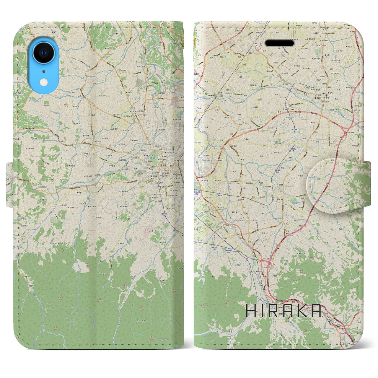【平賀】地図柄iPhoneケース（手帳両面タイプ・ナチュラル）iPhone XR 用