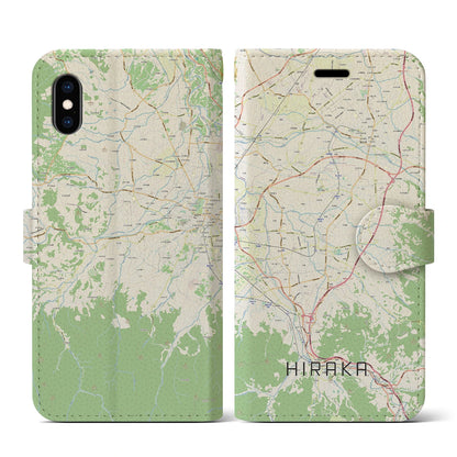 【平賀（青森県）】地図柄iPhoneケース（手帳タイプ）ナチュラル・iPhone XS / X 用