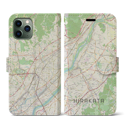 【枚方】地図柄iPhoneケース（手帳両面タイプ・ナチュラル）iPhone 11 Pro 用