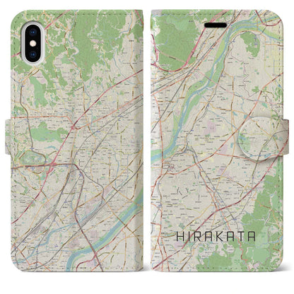 【枚方】地図柄iPhoneケース（手帳両面タイプ・ナチュラル）iPhone XS Max 用