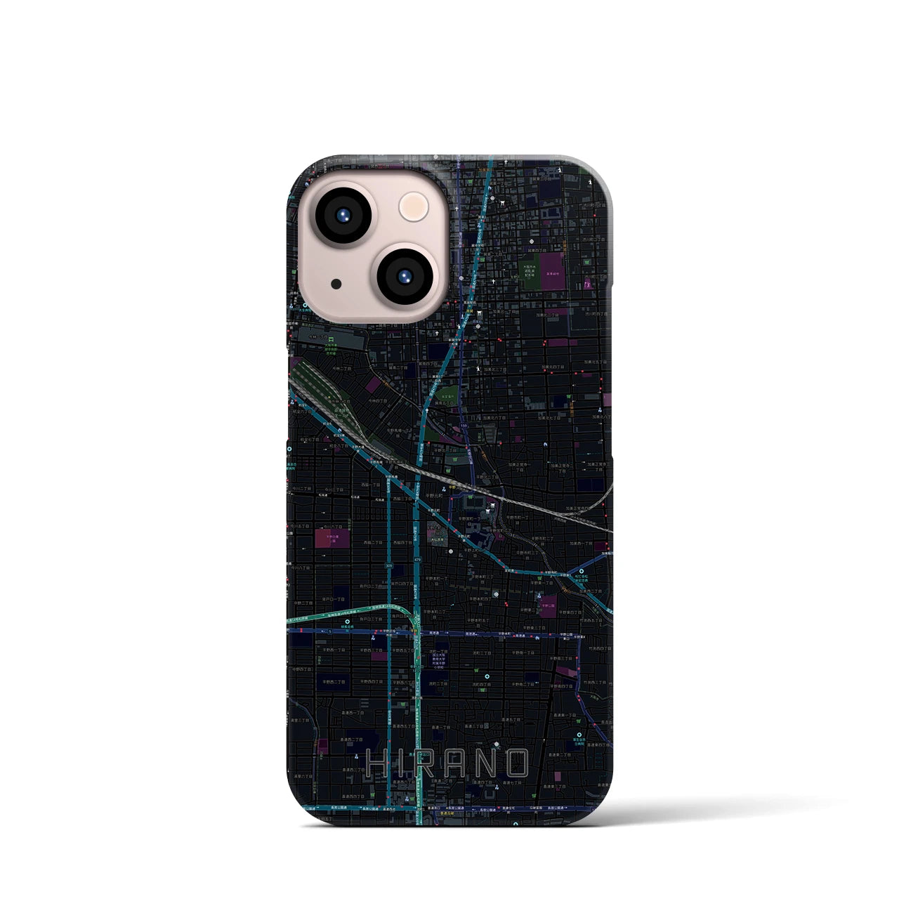 【平野】地図柄iPhoneケース（バックカバータイプ・ブラック）iPhone 13 mini 用