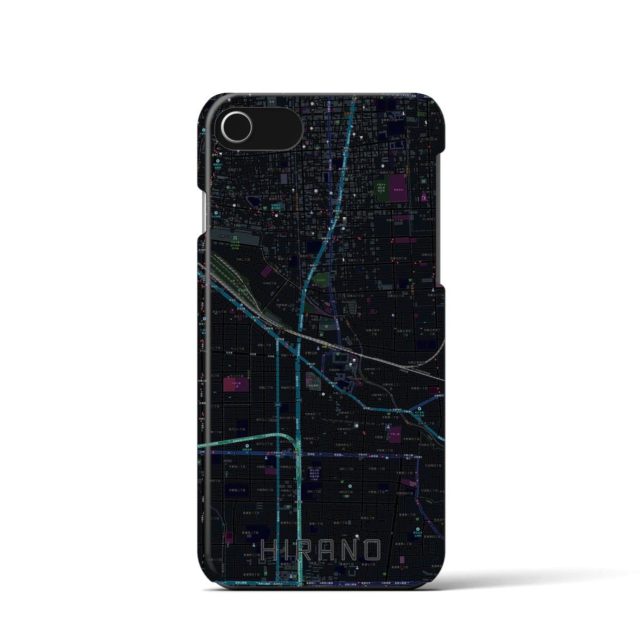 【平野】地図柄iPhoneケース（バックカバータイプ・ブラック）iPhone SE（第3 / 第2世代） / 8 / 7 / 6s / 6 用