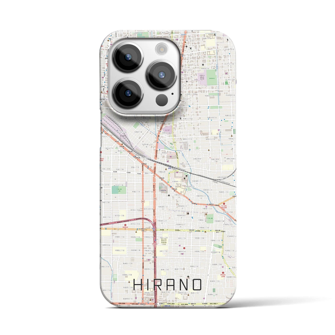 【平野】地図柄iPhoneケース（バックカバータイプ・ナチュラル）iPhone 14 Pro 用