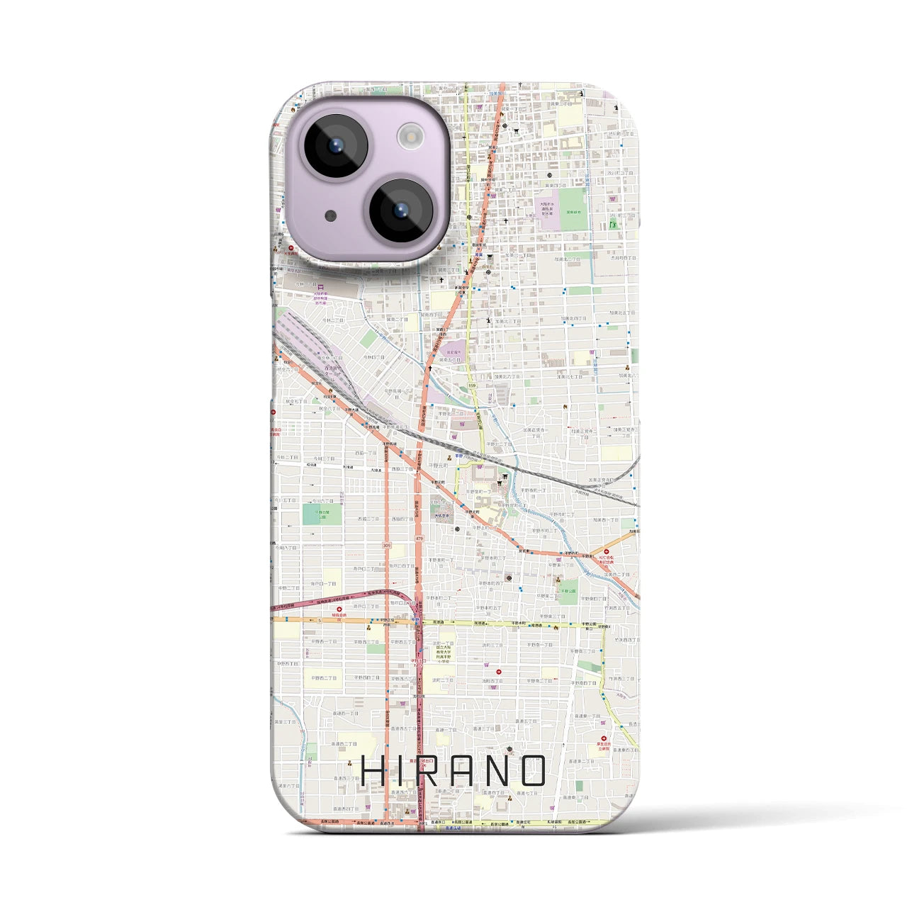【平野】地図柄iPhoneケース（バックカバータイプ・ナチュラル）iPhone 14 用