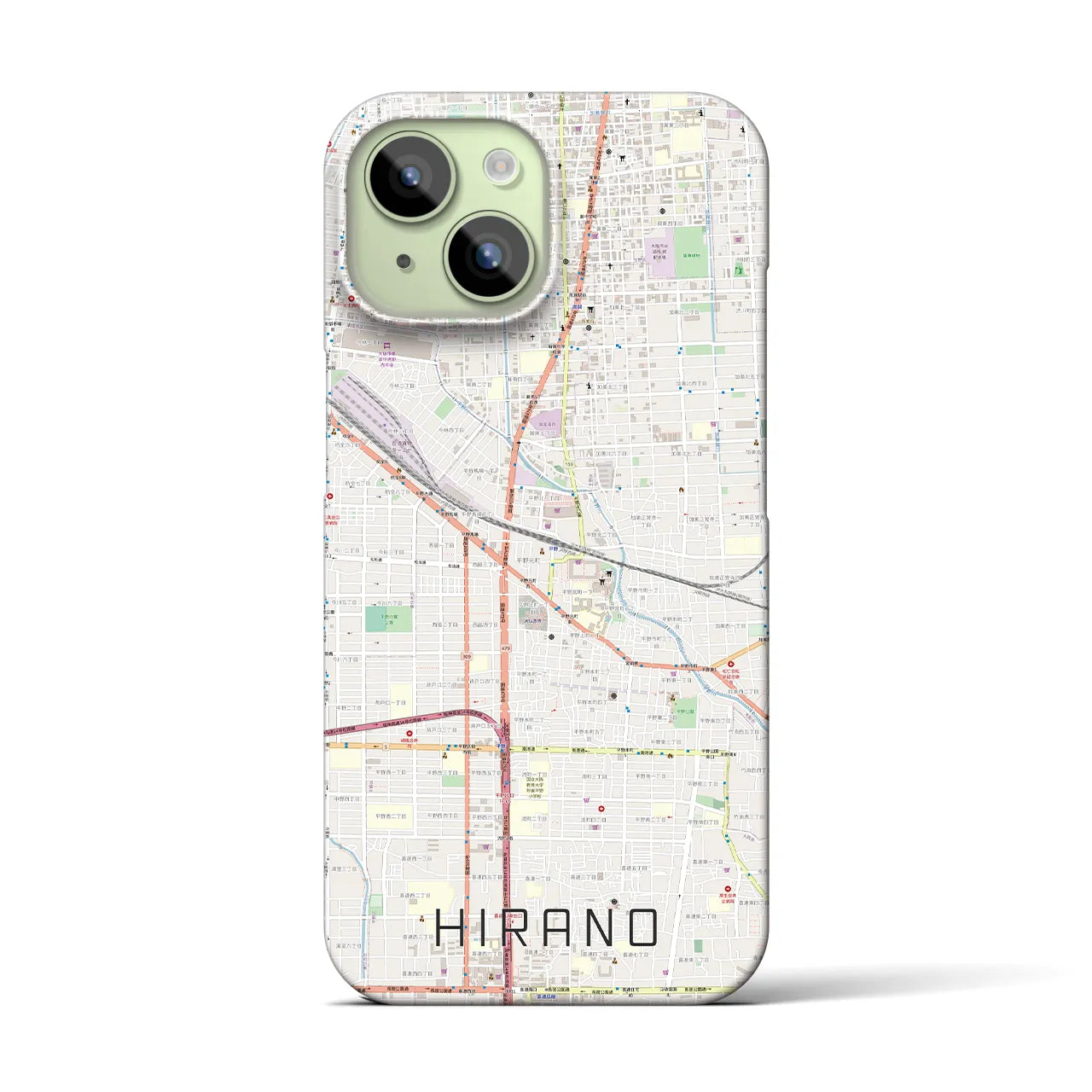【平野】地図柄iPhoneケース（バックカバータイプ・ナチュラル）iPhone 15 用
