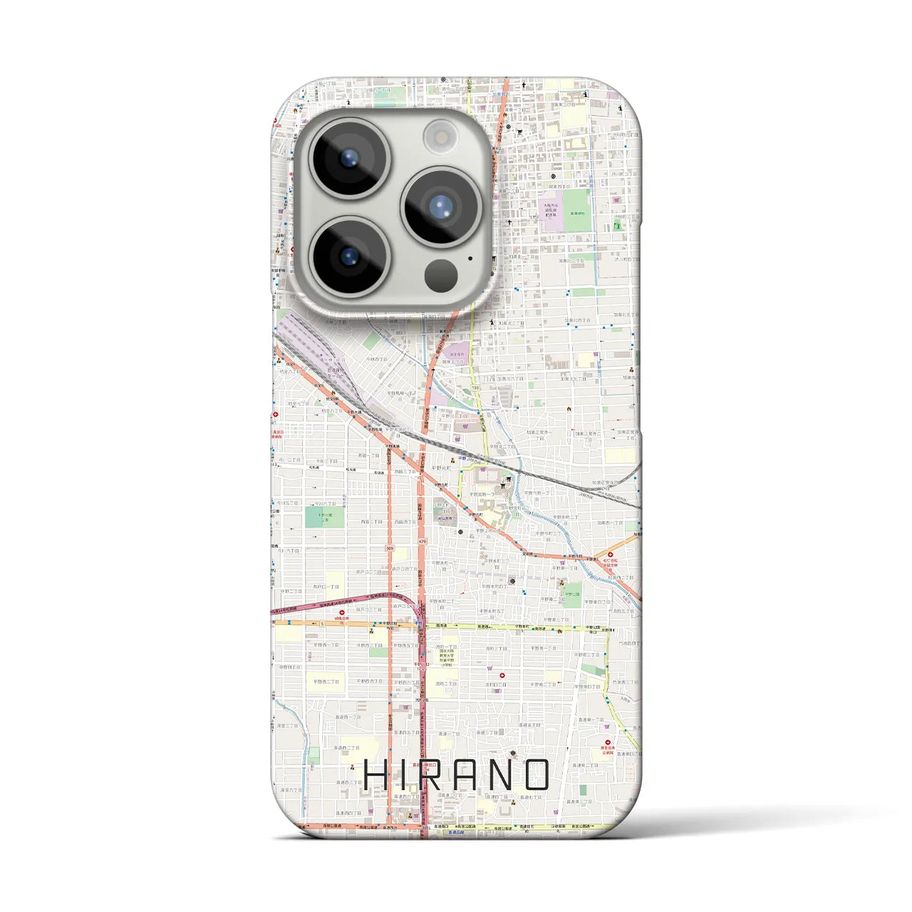 【平野】地図柄iPhoneケース（バックカバータイプ・ナチュラル）iPhone 15 Pro 用