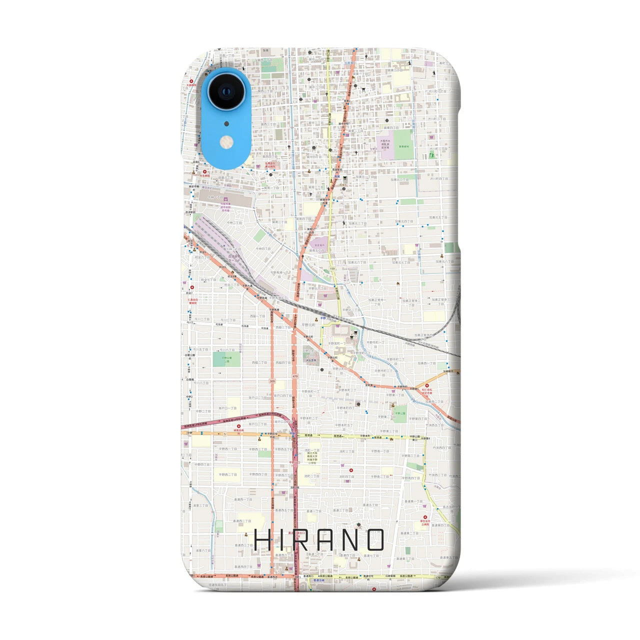 【平野】地図柄iPhoneケース（バックカバータイプ・ナチュラル）iPhone XR 用