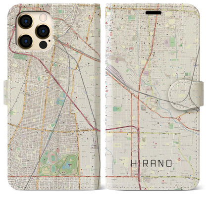 【平野】地図柄iPhoneケース（手帳両面タイプ・ナチュラル）iPhone 12 Pro Max 用