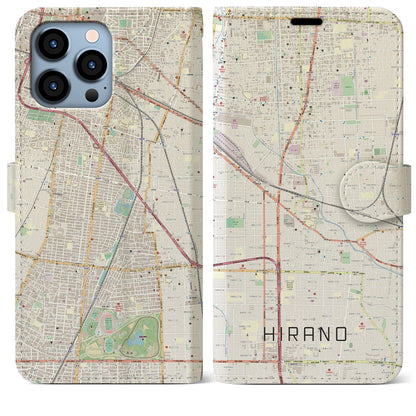 【平野】地図柄iPhoneケース（手帳両面タイプ・ナチュラル）iPhone 13 Pro Max 用