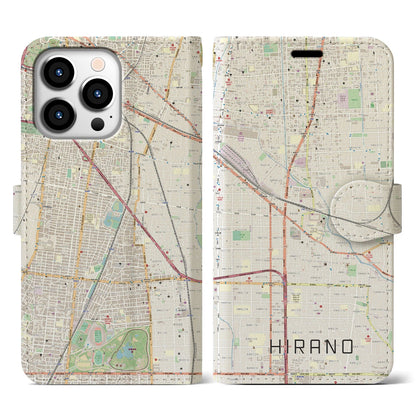 【平野】地図柄iPhoneケース（手帳両面タイプ・ナチュラル）iPhone 13 Pro 用