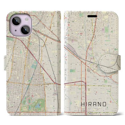 【平野】地図柄iPhoneケース（手帳両面タイプ・ナチュラル）iPhone 14 用