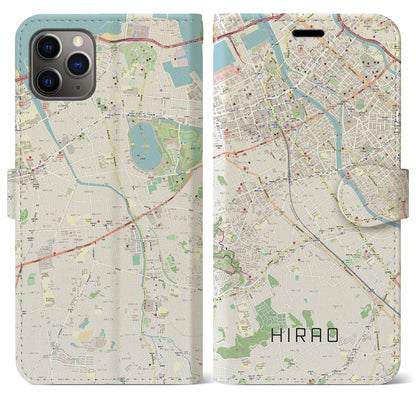 【平尾（福岡県）】地図柄iPhoneケース（手帳タイプ）ナチュラル・iPhone 11 Pro Max 用