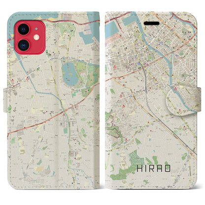 【平尾（福岡県）】地図柄iPhoneケース（手帳タイプ）ナチュラル・iPhone 11 用