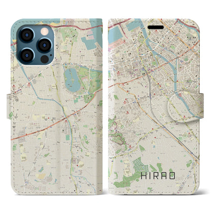 【平尾（福岡県）】地図柄iPhoneケース（手帳タイプ）ナチュラル・iPhone 12 / 12 Pro 用