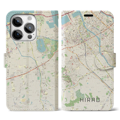 【平尾（福岡県）】地図柄iPhoneケース（手帳タイプ）ナチュラル・iPhone 14 Pro 用