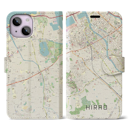 【平尾（福岡県）】地図柄iPhoneケース（手帳タイプ）ナチュラル・iPhone 14 用