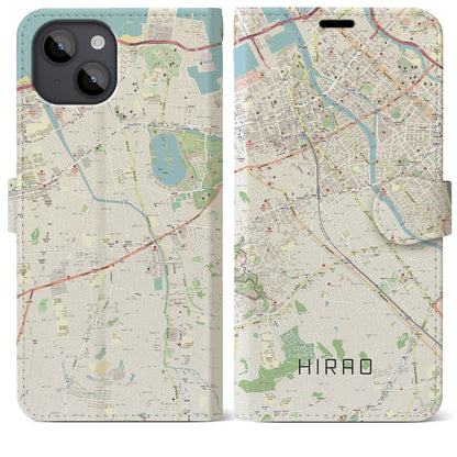 【平尾（福岡県）】地図柄iPhoneケース（手帳タイプ）ナチュラル・iPhone 14 Plus 用