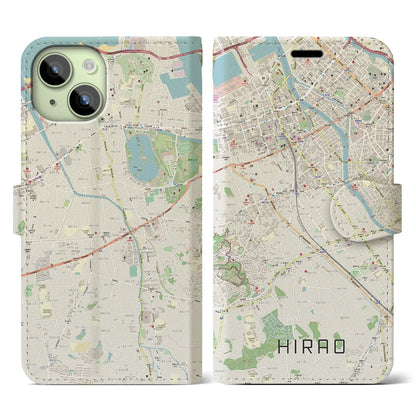 【平尾（福岡県）】地図柄iPhoneケース（手帳タイプ）ナチュラル・iPhone 15 用