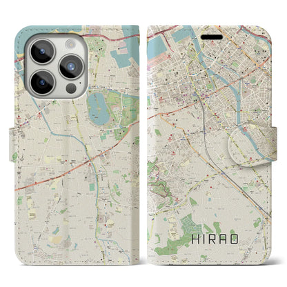 【平尾（福岡県）】地図柄iPhoneケース（手帳タイプ）ナチュラル・iPhone 15 Pro 用