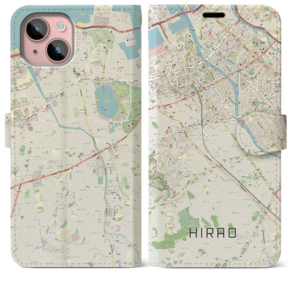 【平尾（福岡県）】地図柄iPhoneケース（手帳タイプ）ナチュラル・iPhone 15 Plus 用