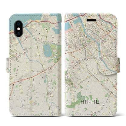 【平尾（福岡県）】地図柄iPhoneケース（手帳タイプ）ナチュラル・iPhone XS / X 用