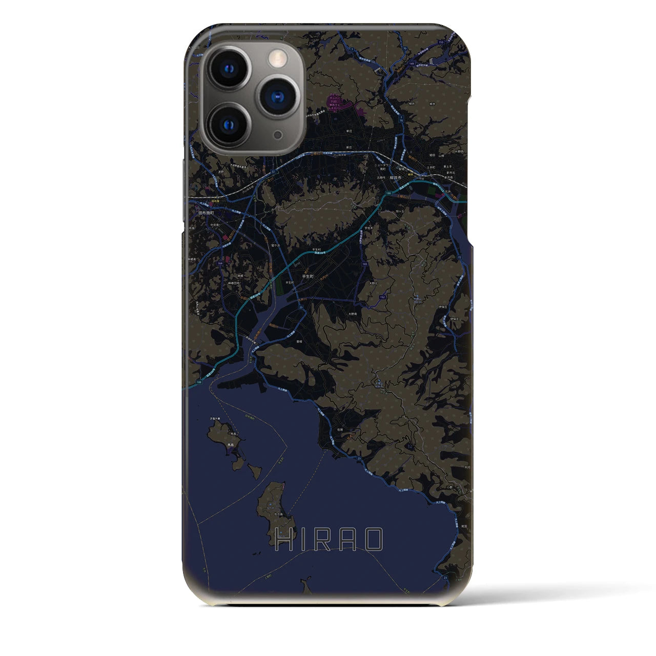【平生】地図柄iPhoneケース（バックカバータイプ・ブラック）iPhone 11 Pro Max 用