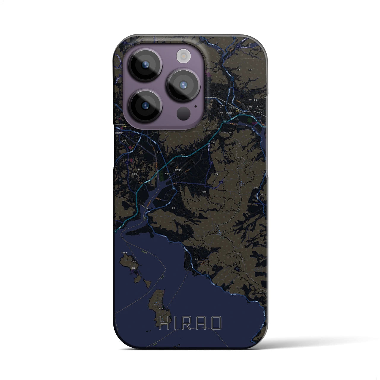 【平生】地図柄iPhoneケース（バックカバータイプ・ブラック）iPhone 14 Pro 用