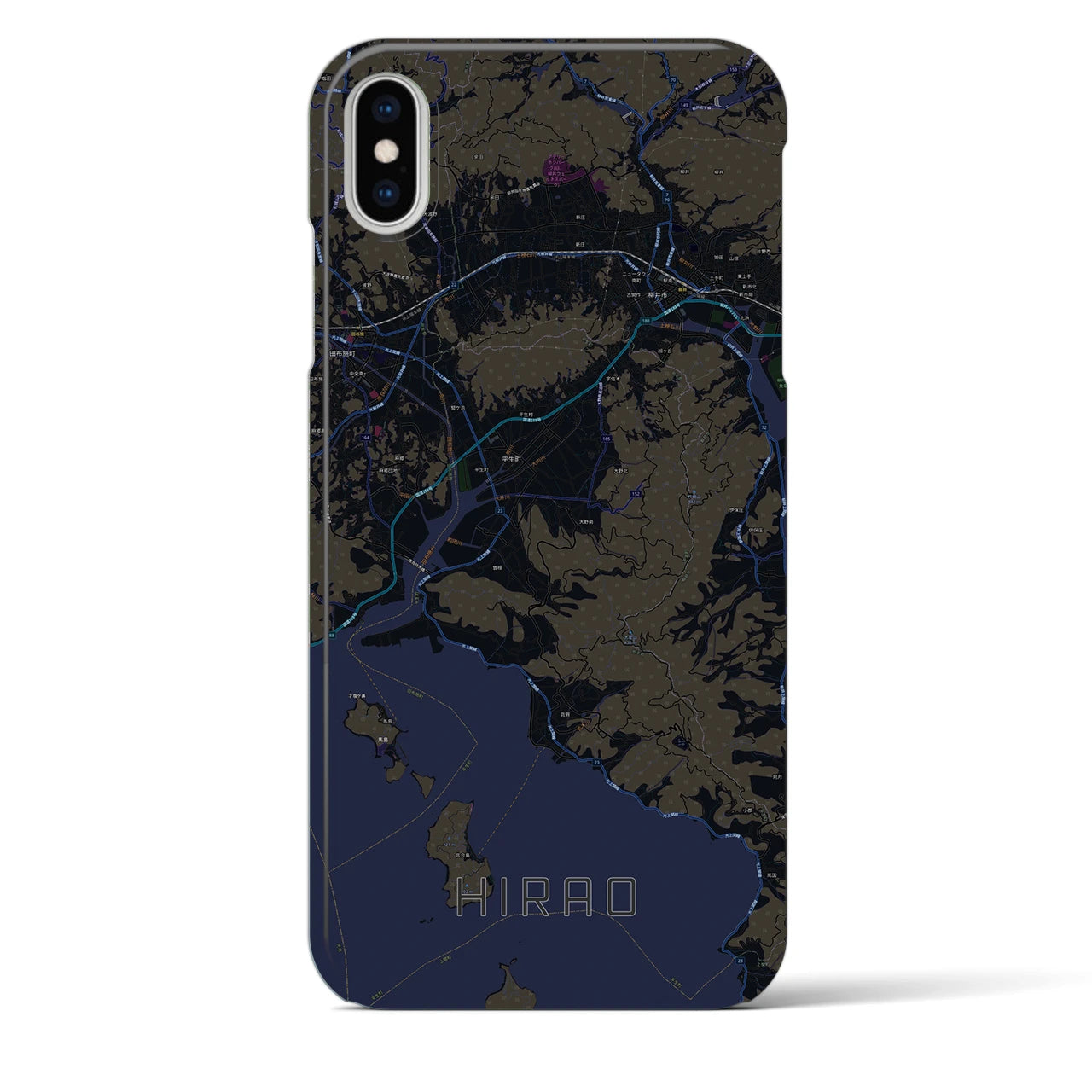 【平生】地図柄iPhoneケース（バックカバータイプ・ブラック）iPhone XS Max 用