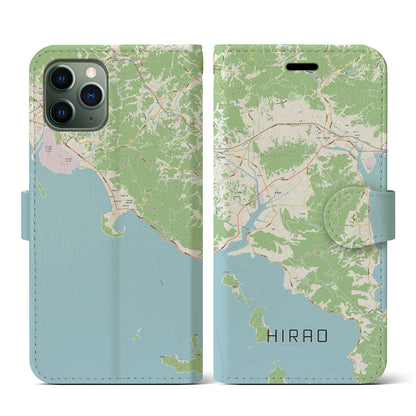 【平生（山口県）】地図柄iPhoneケース（手帳タイプ）ナチュラル・iPhone 11 Pro 用