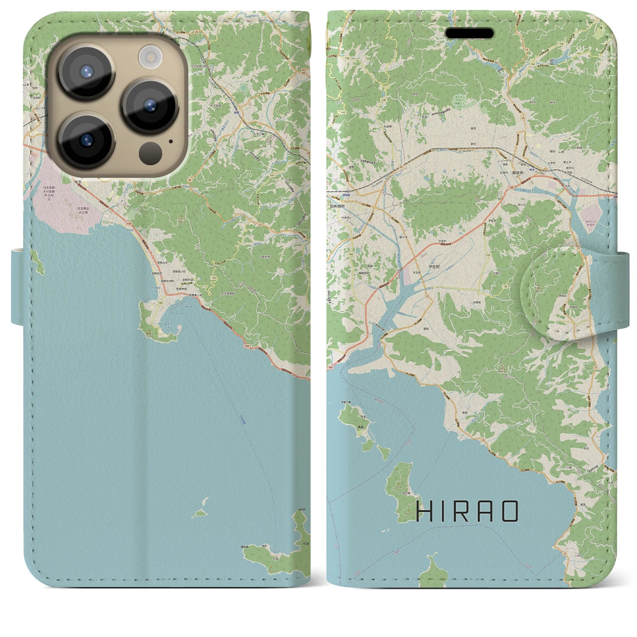 【平生】地図柄iPhoneケース（手帳両面タイプ・ナチュラル）iPhone 14 Pro Max 用