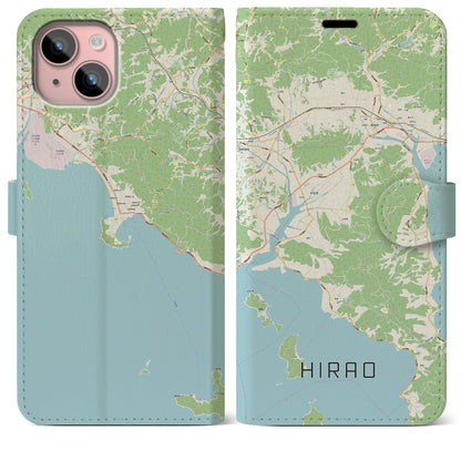 【平生（山口県）】地図柄iPhoneケース（手帳タイプ）ナチュラル・iPhone 15 Plus 用
